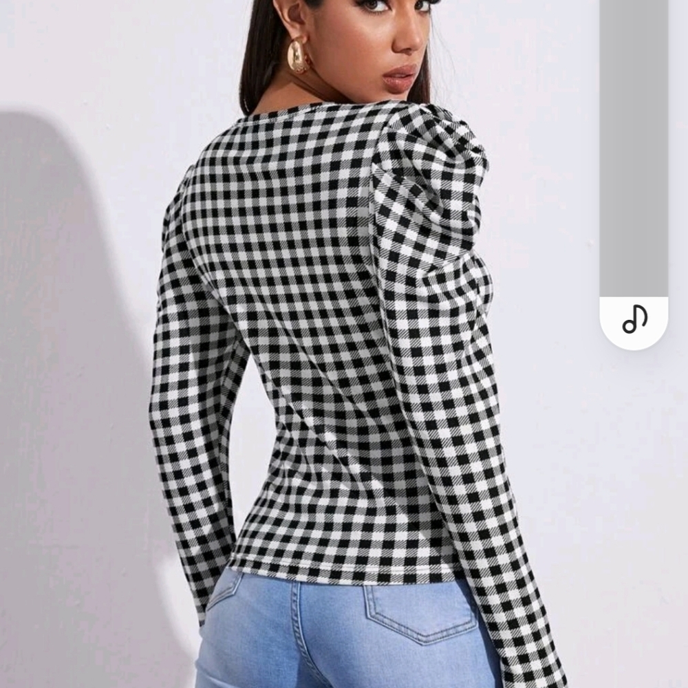 Unity Gigot Sleeve Buffalo Plaid Tee